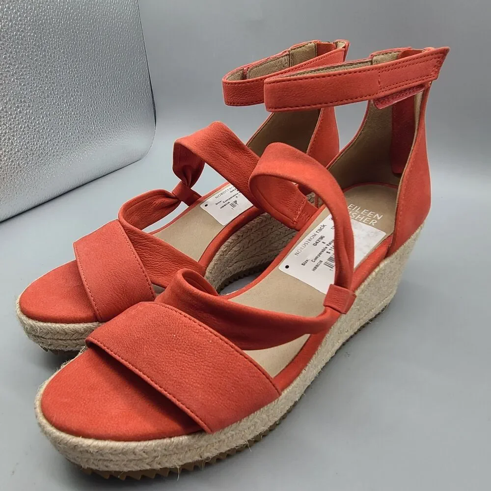 Eileen Fisher sandals Womens Wisp Espadrille Wedge heel  coral ankle US 8 M  new